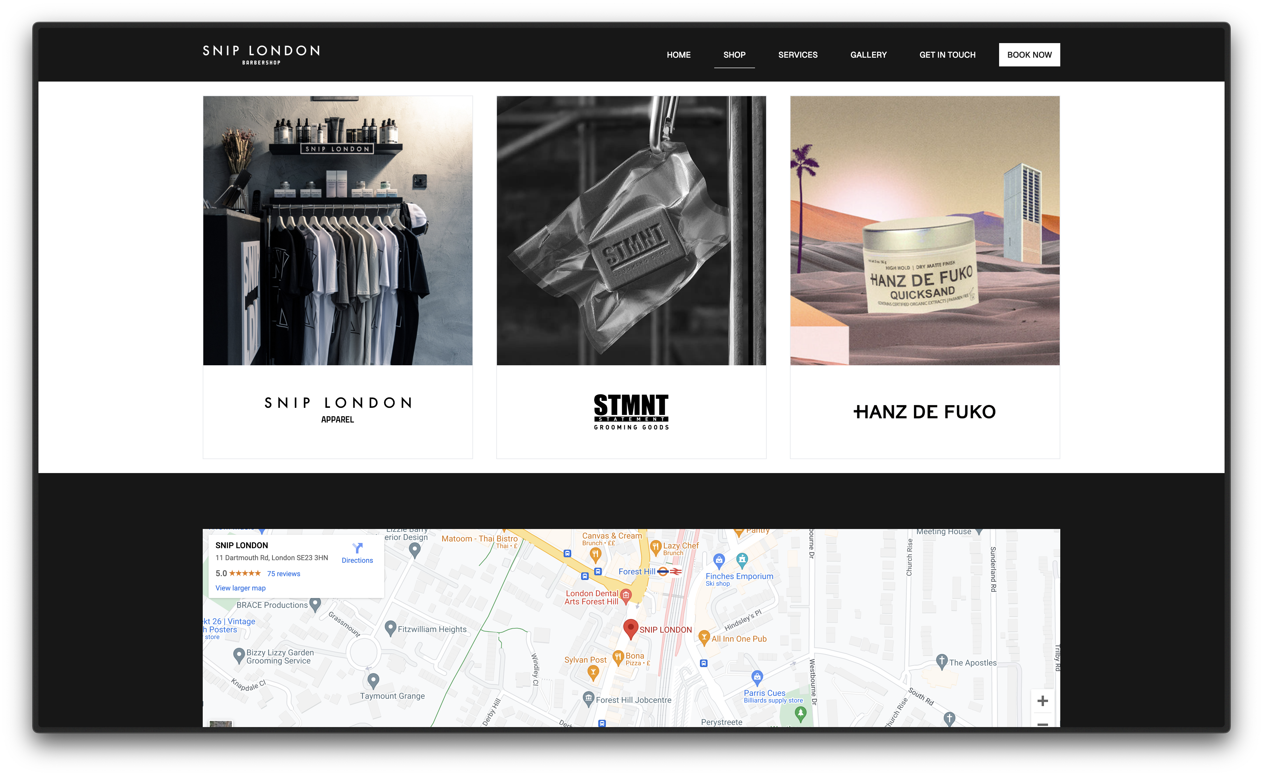 Shop page of SNIP LONDON